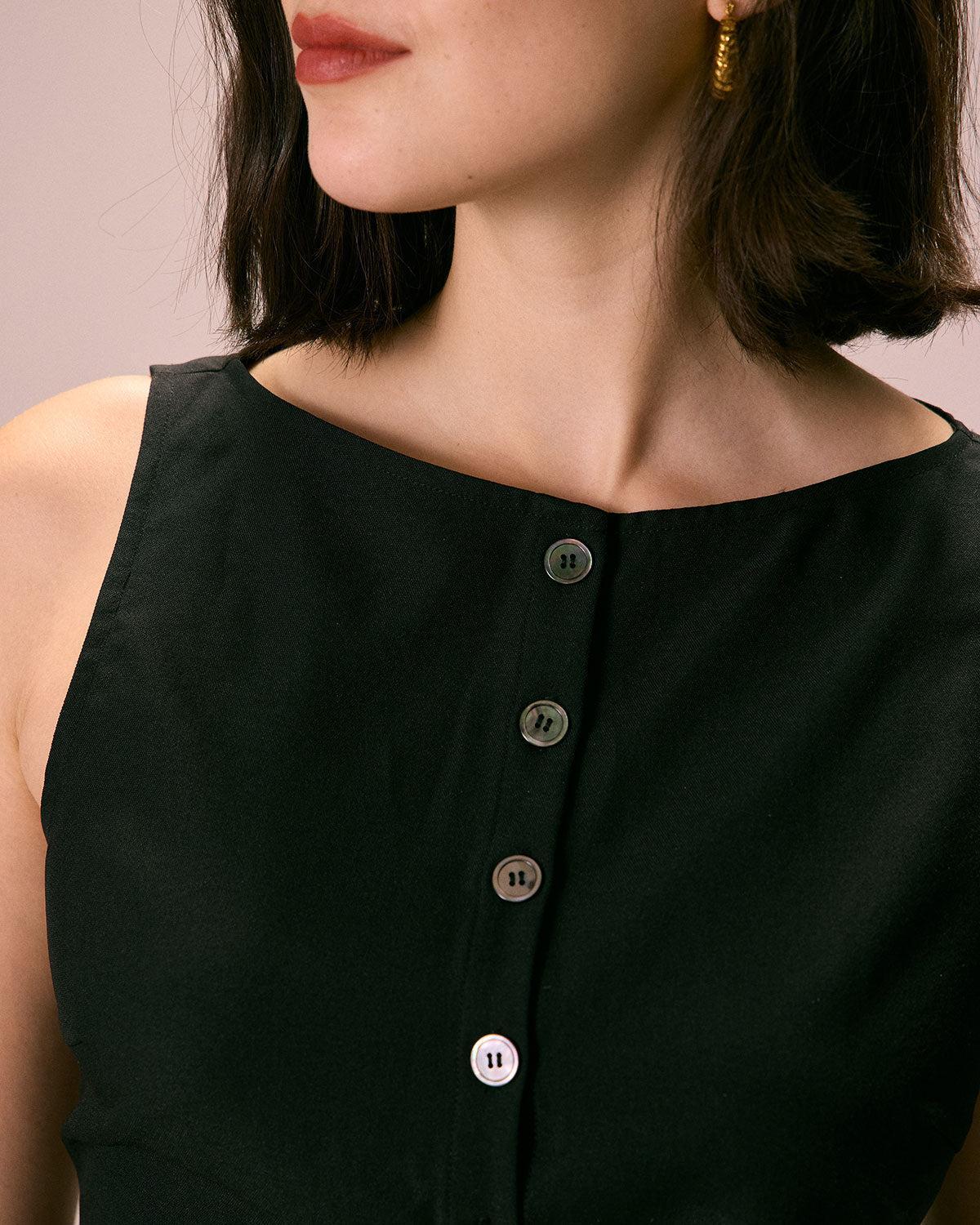 The Black Boat Neck Button Tank Top Product Image