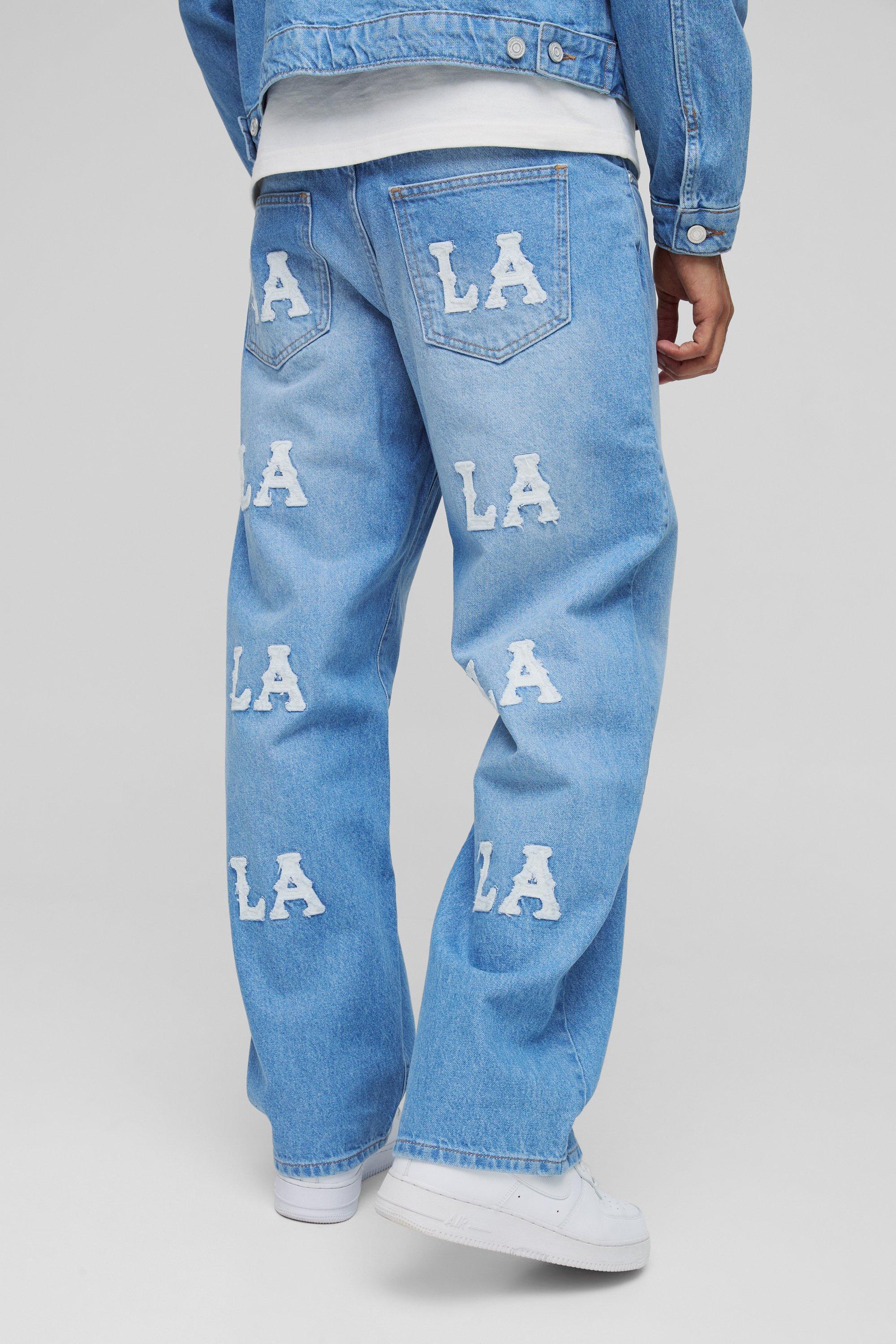 Relaxed Fit LA Applique Jeans | boohooMAN USA Product Image