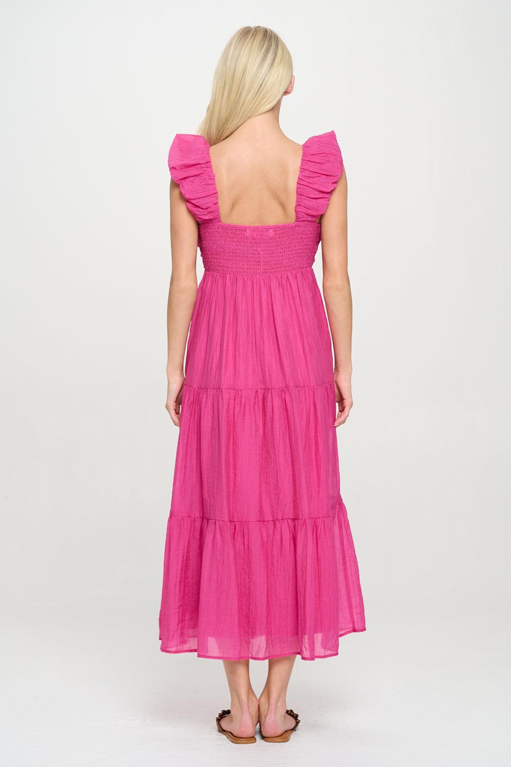 Fuchsia Breeze Ruched Maxi Dress Product Image