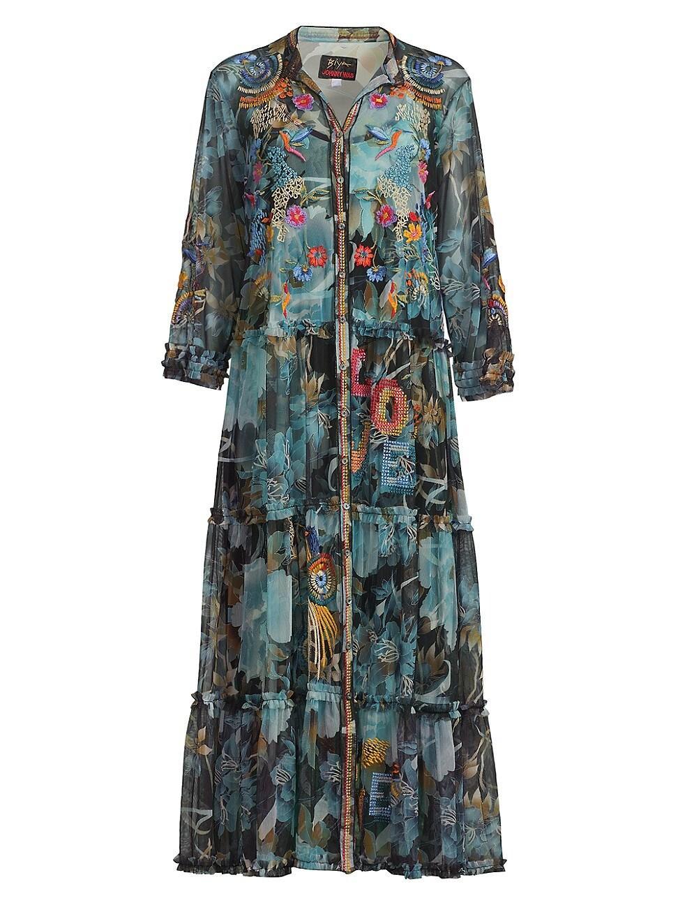 Womens Mazzy Floral-Embroidered Ruffled Maxi-Dress Product Image