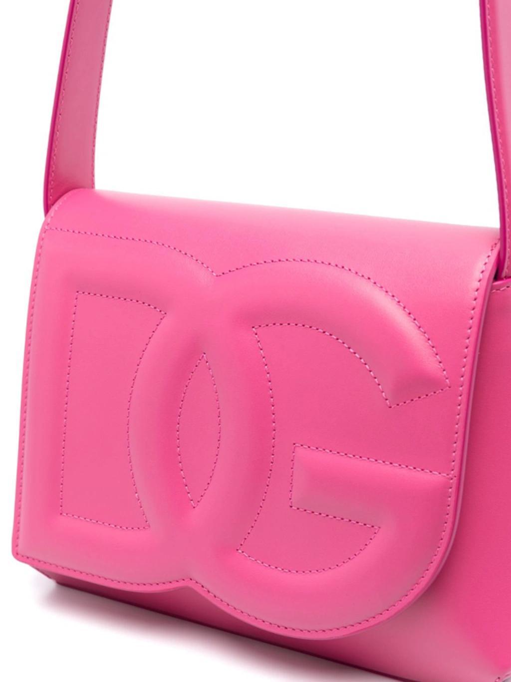 DOLCE & GABBANA Logo-embossed Leather Shoulder Bag In Pink Product Image