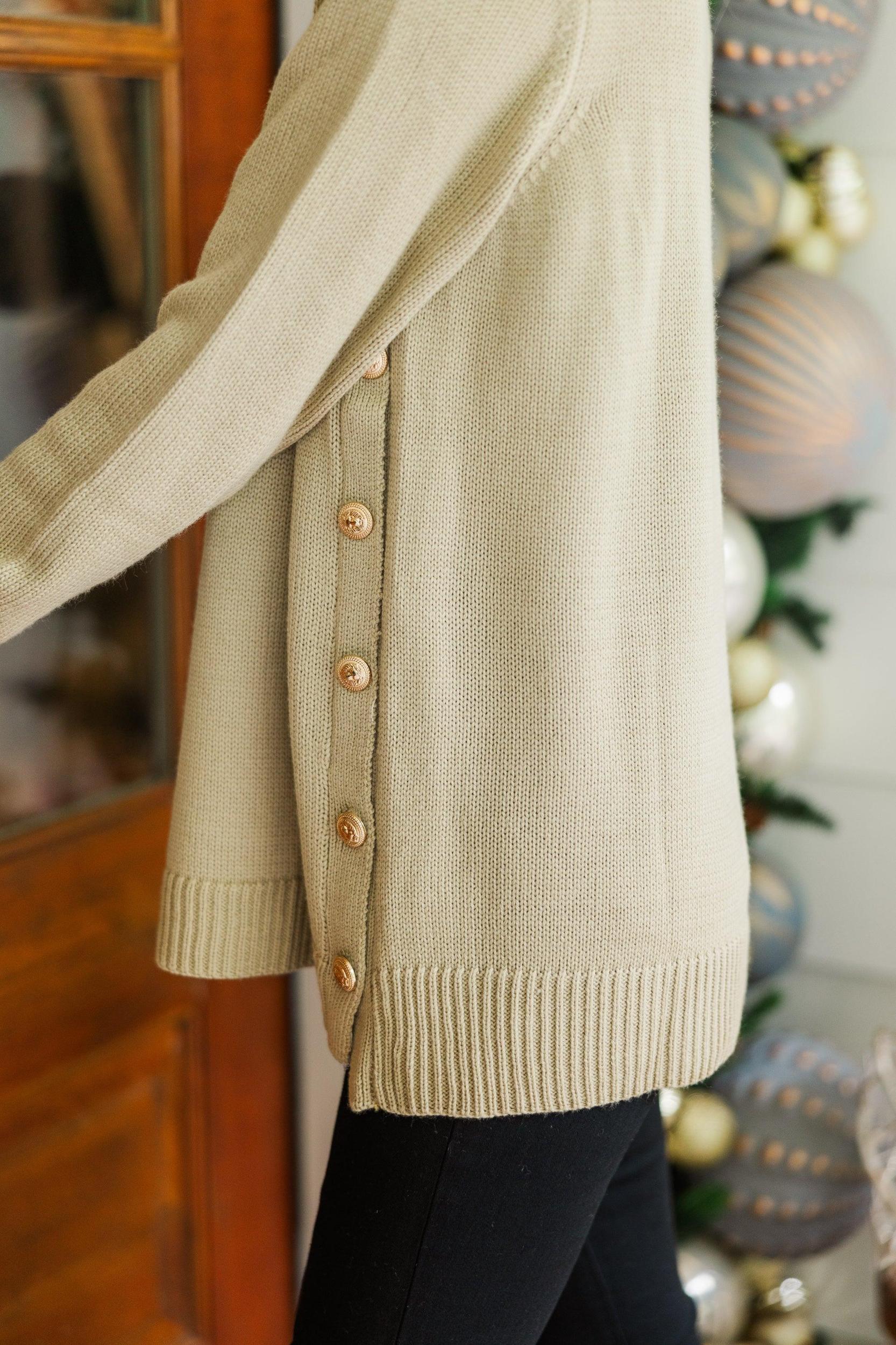 The Slouchy Taupe Side Button Sweater Female Product Image