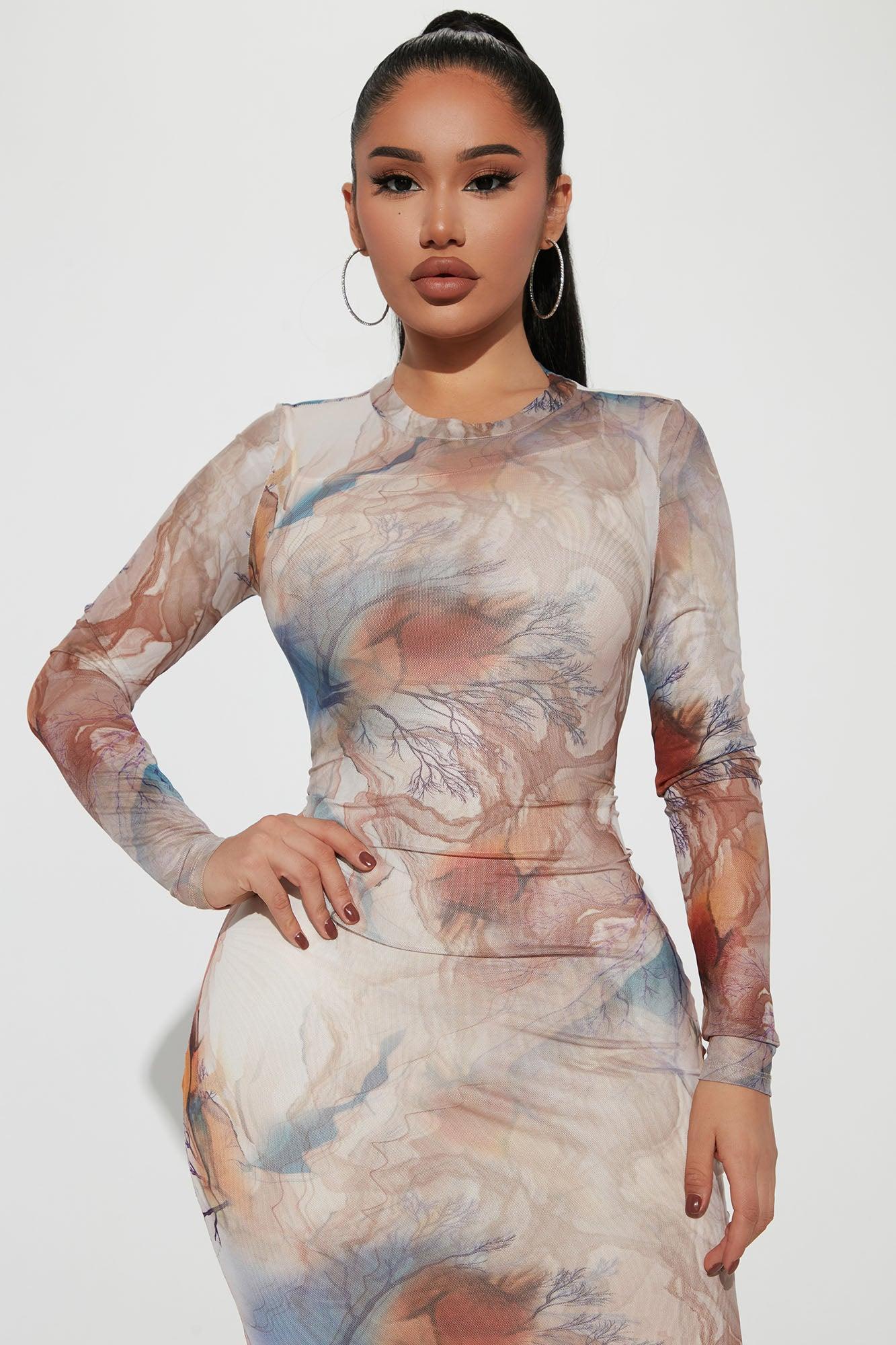 Aubree Mesh Midi Dress - Brown/combo Product Image