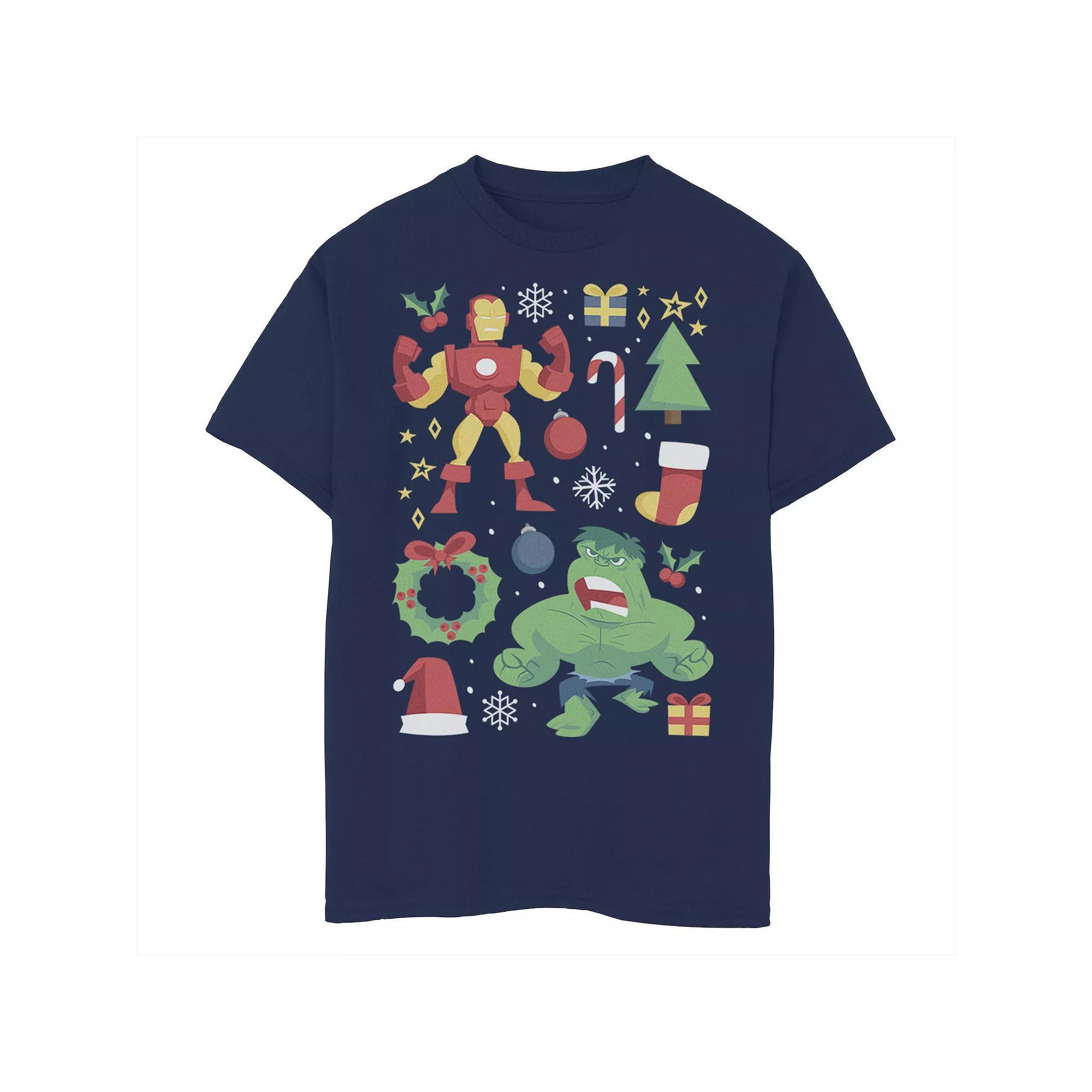 Boys 8-20 Marvel Avengers Iron Man And Hulk Holiday Collage Graphic Tee, Boy's,  Product Image