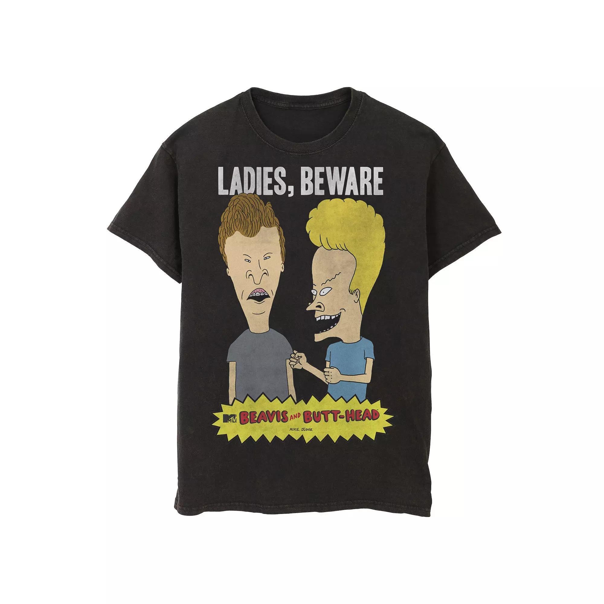 Men's Beavis and Butthead Ladies Beware Logo Graphic Tee,  Product Image