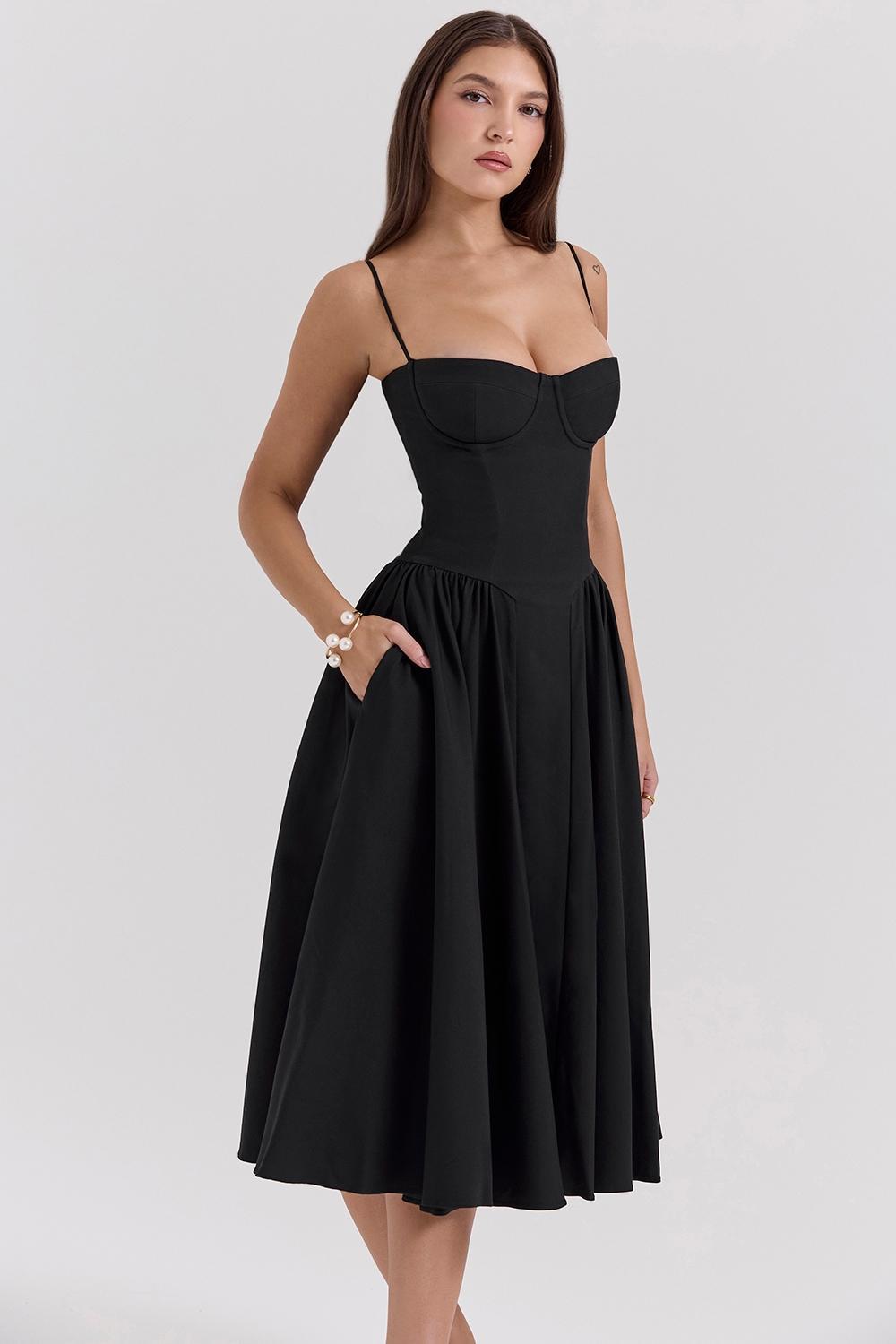 Samaria  black corset midi dress Product Image