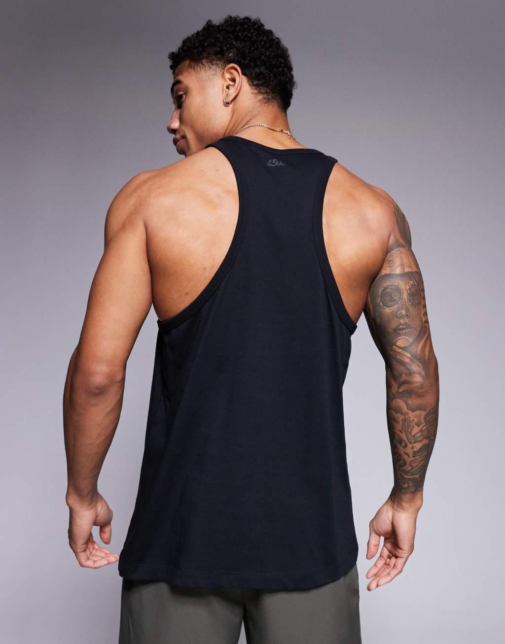 ASOS 4505 Icon training cotton stringer tank top with quick dry finish in black Product Image