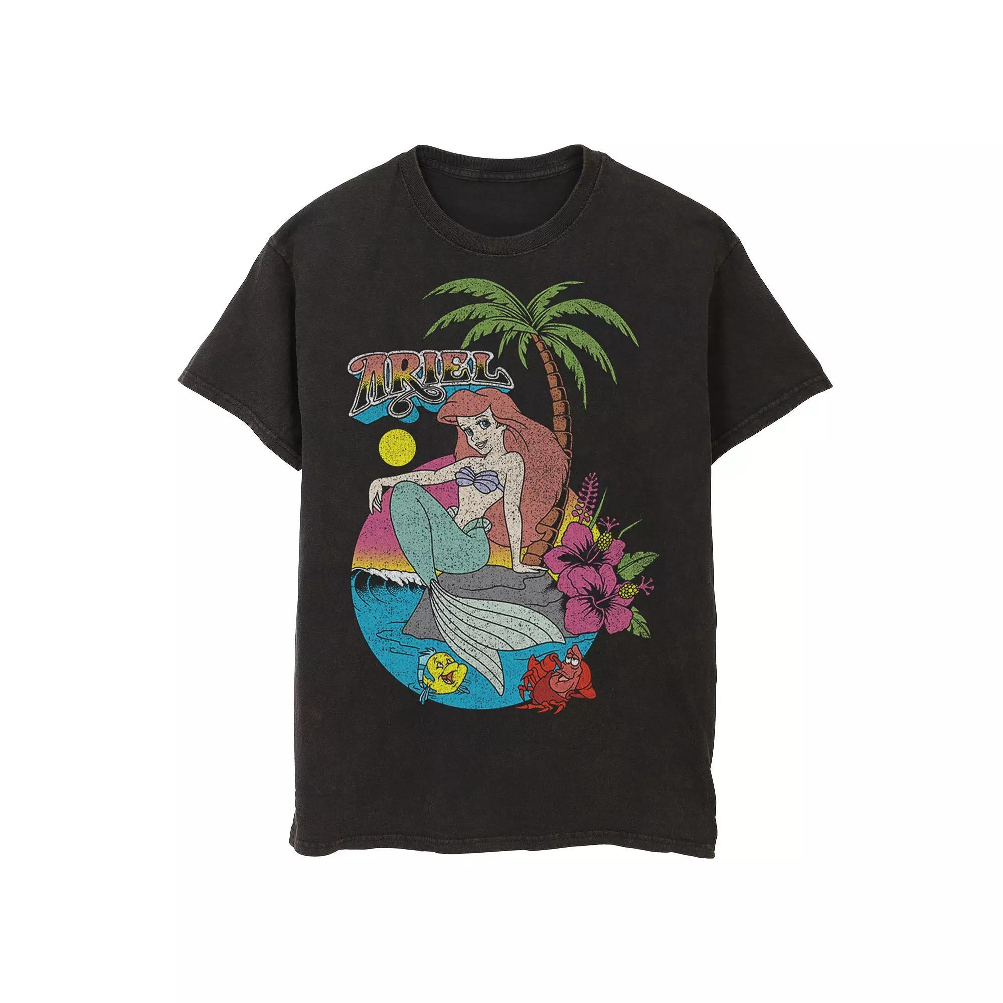 Men's Disney's The Little Mermaid Distressed Ariel Logo Tee, Size: Medium, Black Product Image