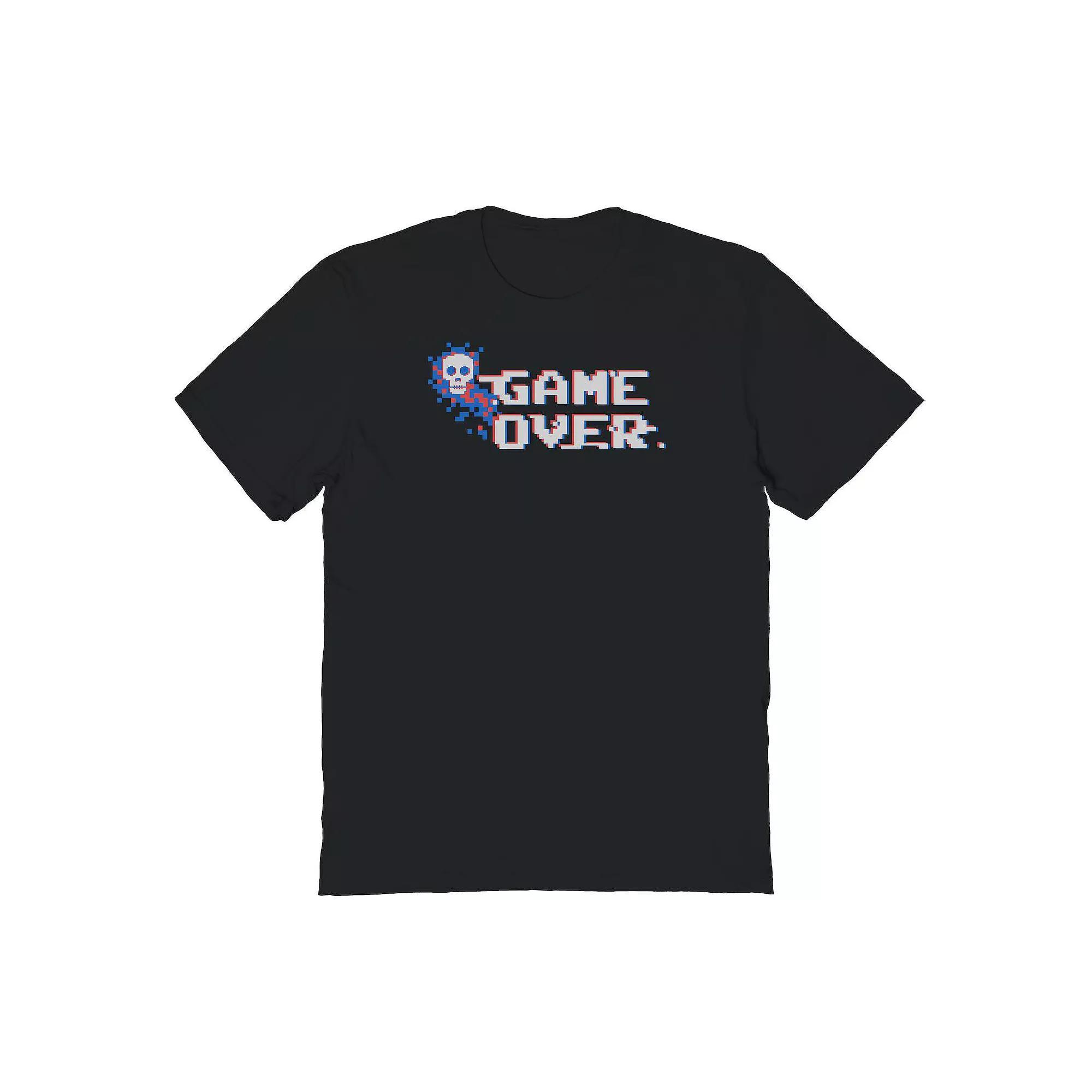 Men's Pixelated Game Over Skull Graphic Tee, Size: Large, Black Product Image