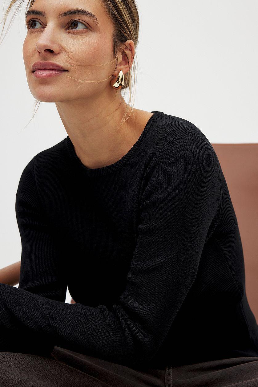 Ribbed Knitted Round Neck Top Product Image