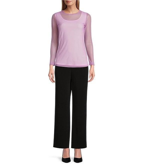 IC Collection Sheer Mesh Crew Neck Long Sleeve Knit Top Product Image