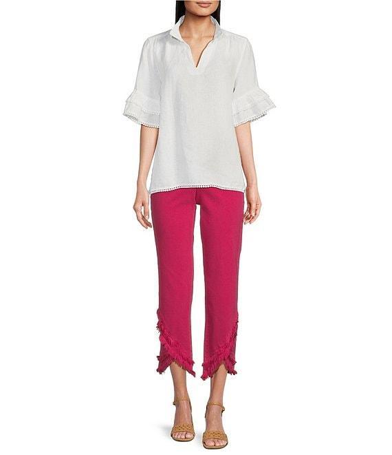 John Mark Embroidery Wire Neck Elbow Length Sleeve Hi-Low Hem Tunic Product Image