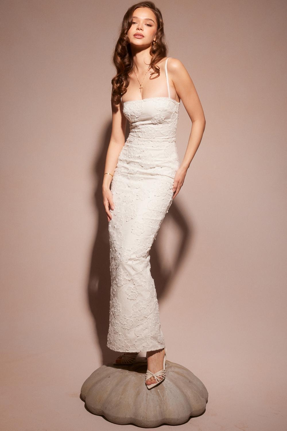 Eva  white floral lace maxi dress Product Image