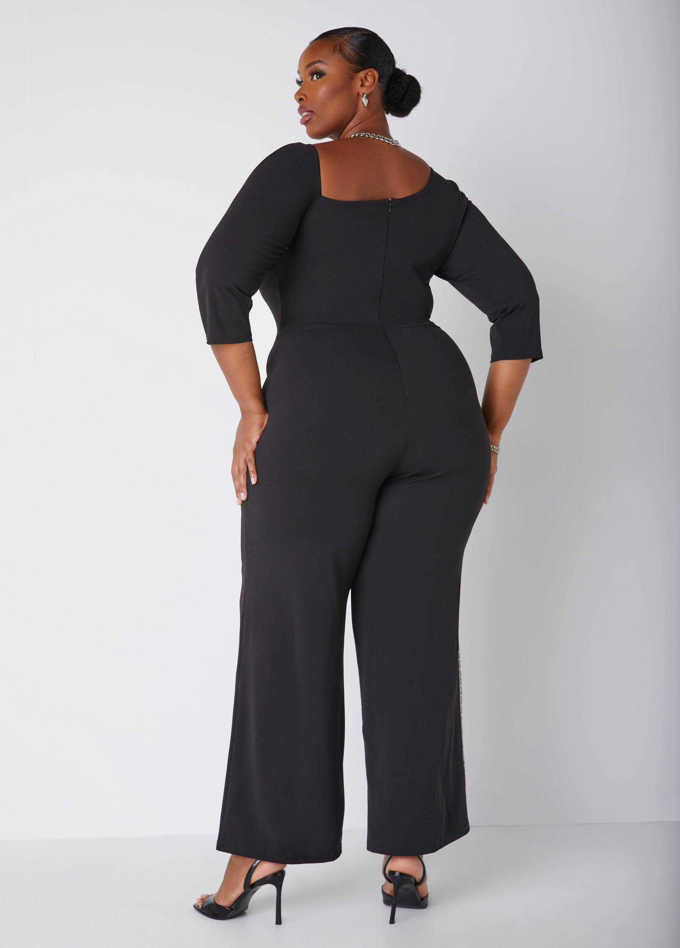 Plus Size Embellished Mesh Paneled Jumpsuit Ashley Stewart Product Image