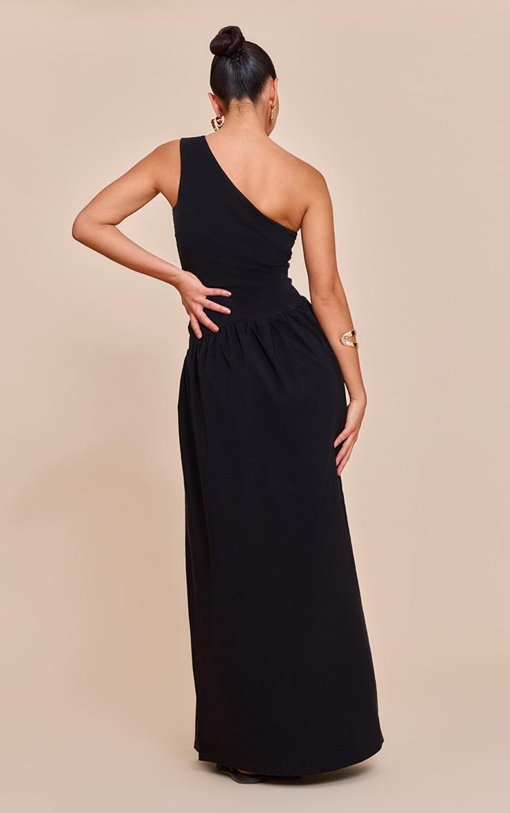 Black Stretch Woven One Shoulder Maxi Dress Product Image