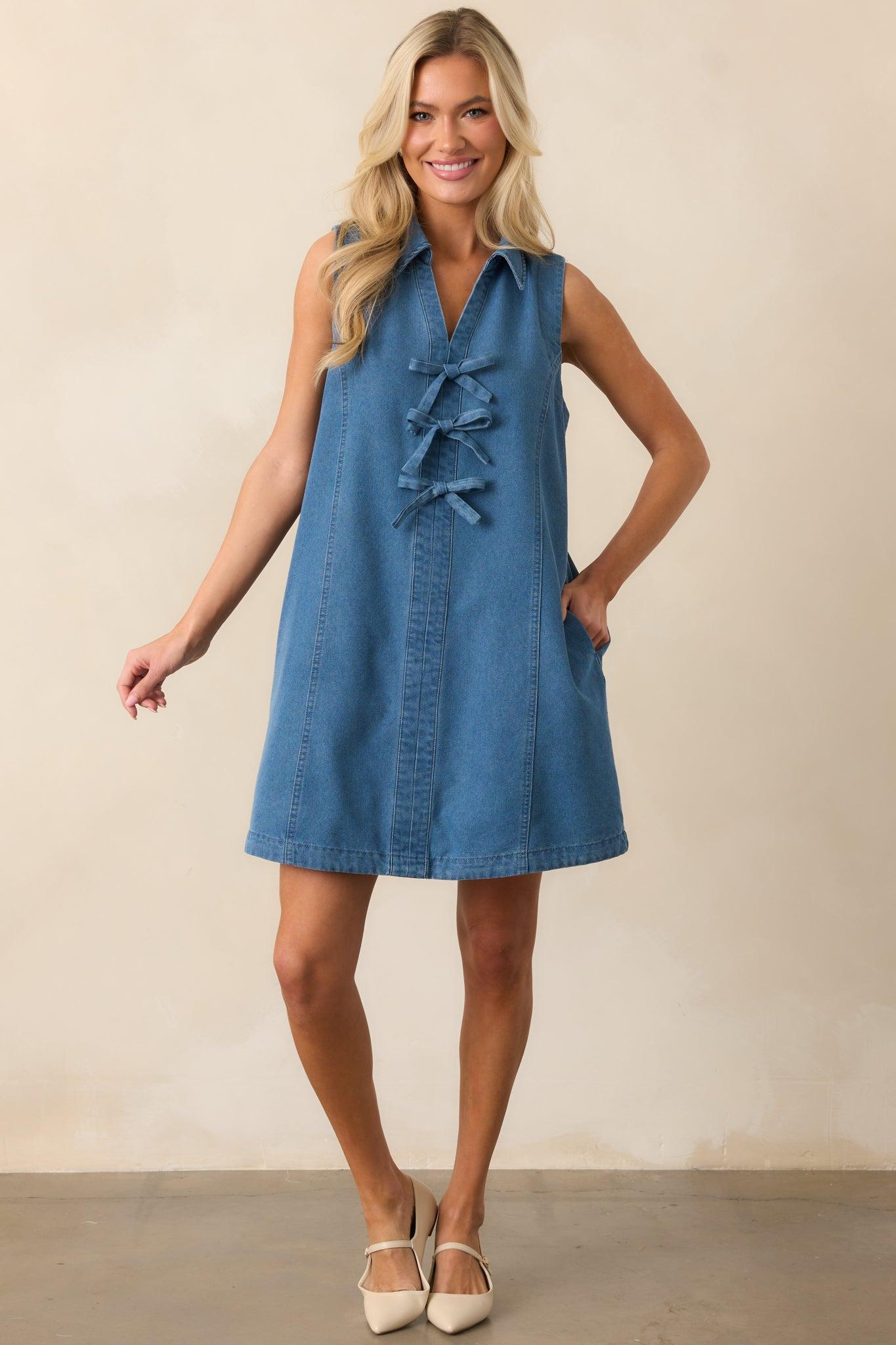 Nothing More Medium Wash Cotton Denim Mini Dress Product Image