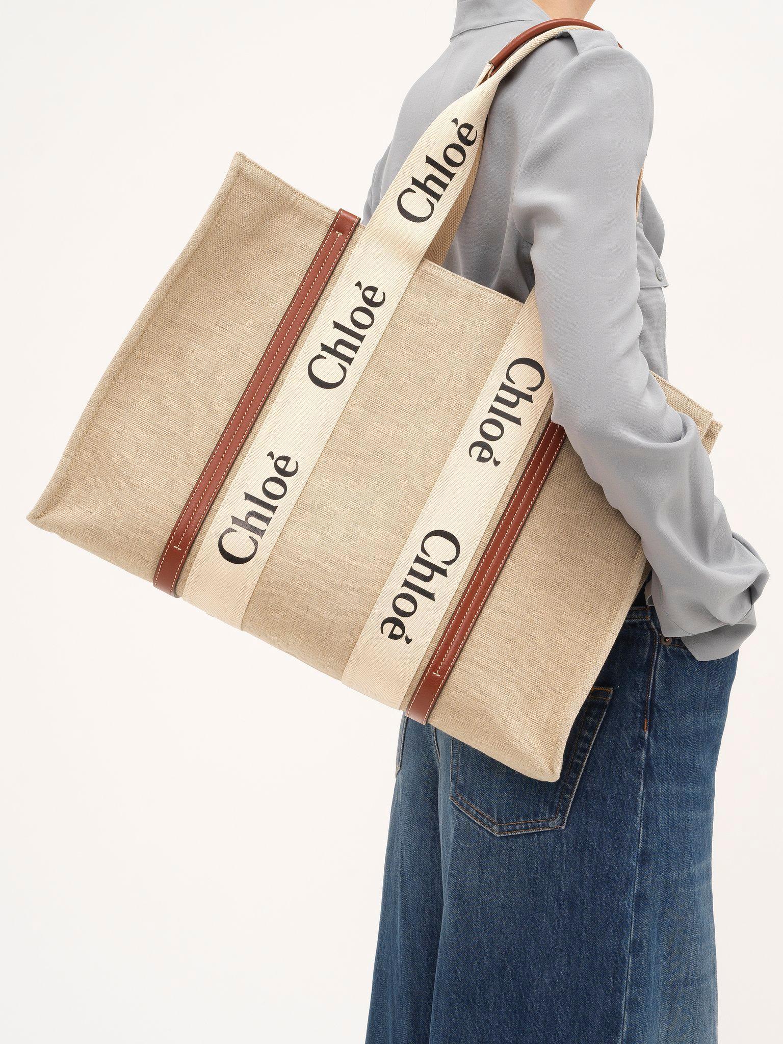 Large Woody tote bag in linen Product Image