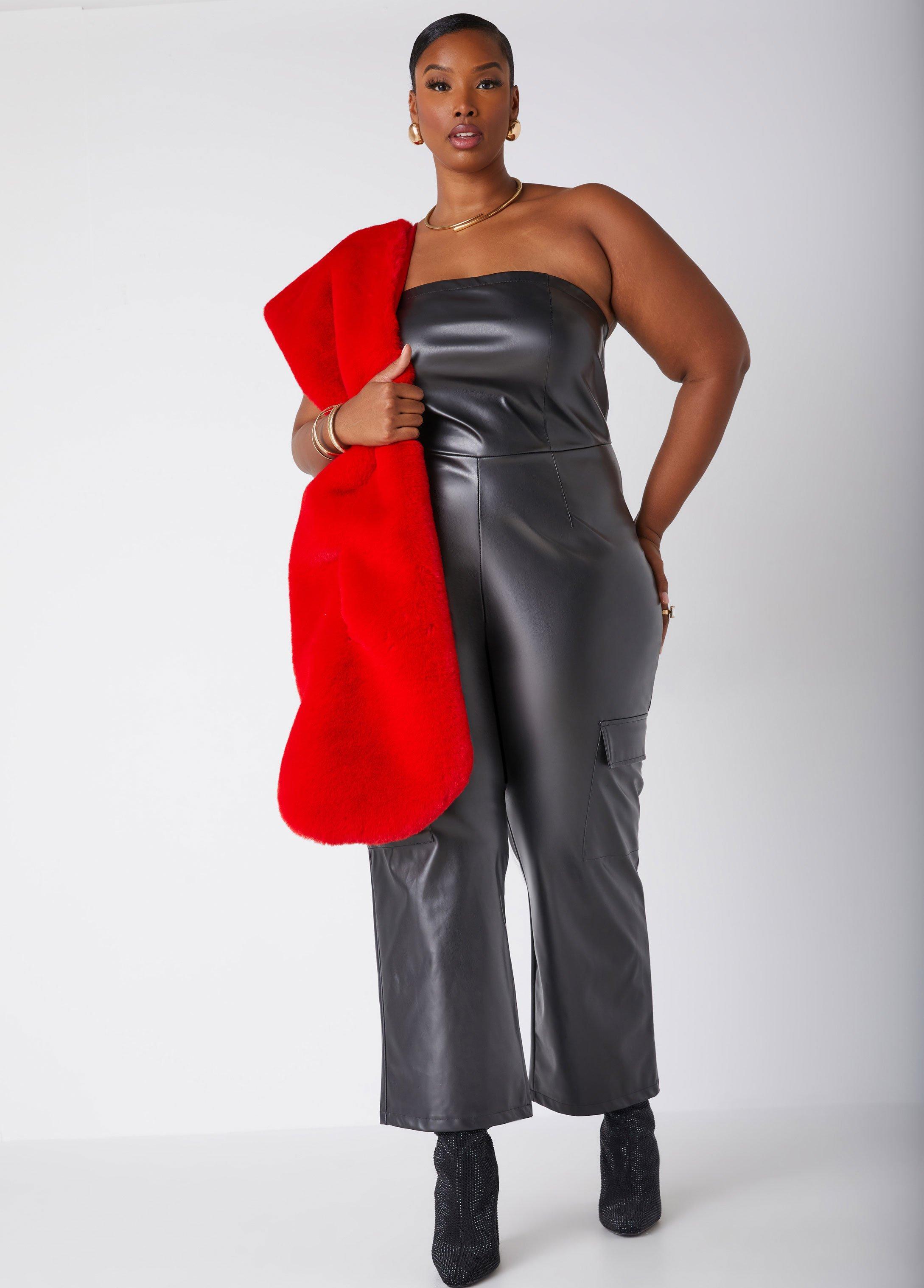 Plus Size Strapless Faux Leather Jumpsuit Ashley Stewart Product Image