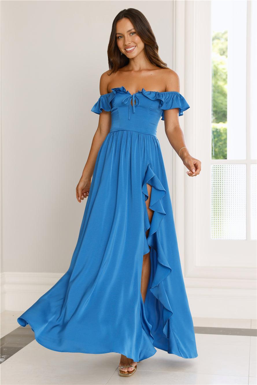 Ethereal Evening Off Shoulder Maxi Dress Blue Product Image
