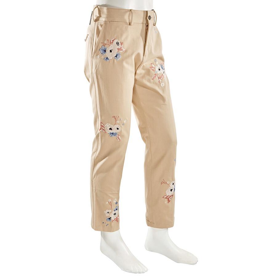 BURBERRY Slim Fit Floral Embroidered Cotton Chinos In Stone Product Image