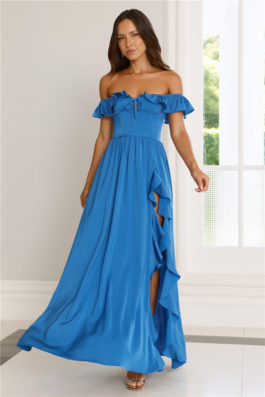 Ethereal Evening Off Shoulder Maxi Dress Blue Product Image
