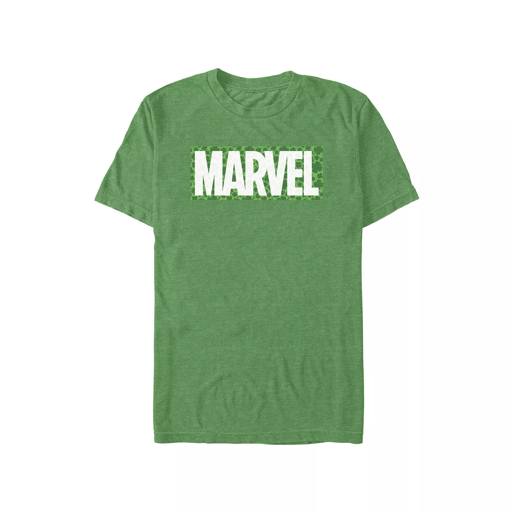 Men's Marvel Logo Clovers Background Graphic Tee, Size: XXL, Kelly Grey Product Image