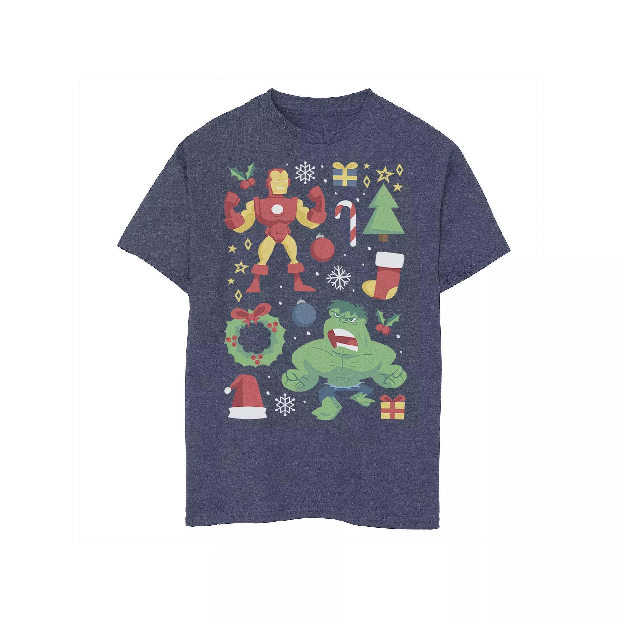 Boys 8-20 Marvel Avengers Iron Man And Hulk Holiday Collage Graphic Tee, Boy's,  Product Image