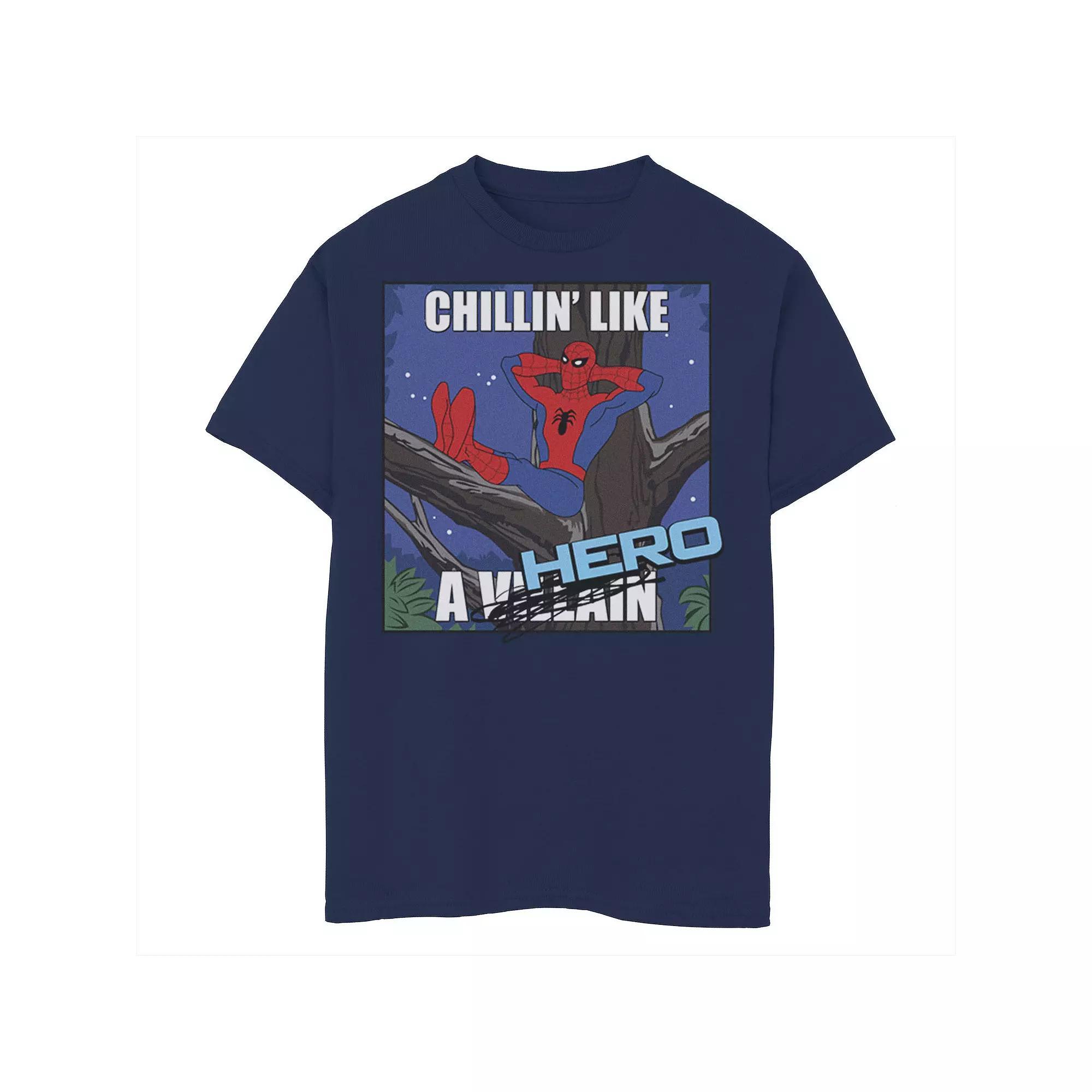 Boys 8-20 Marvel Spider-Man Chillin Like A Hero Cross Out Portrait Graphic Tee, Boys Blue Product Image