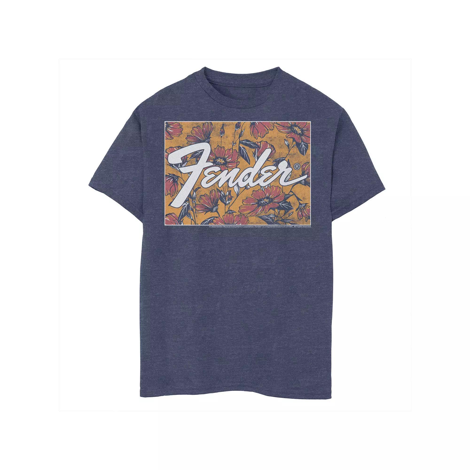 Boys 8-20 Fender Floral Box Logo Tee, Boy's, Size: Medium, Navy Grey Product Image