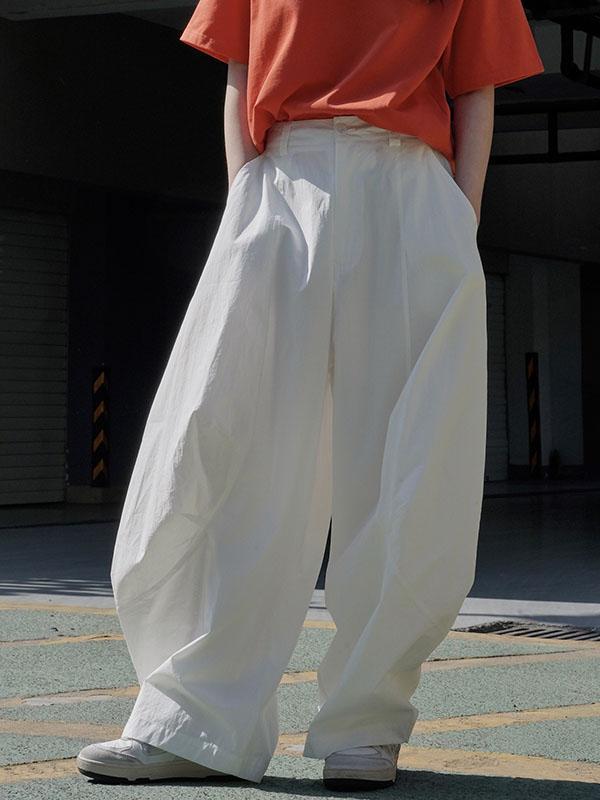Loose Wide Leg Solid Color Split-Joint Casual Pants Bottoms Trousers Product Image