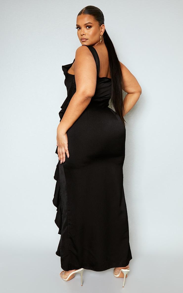 Plus Black Satin Frill Layered Maxi Dress Product Image