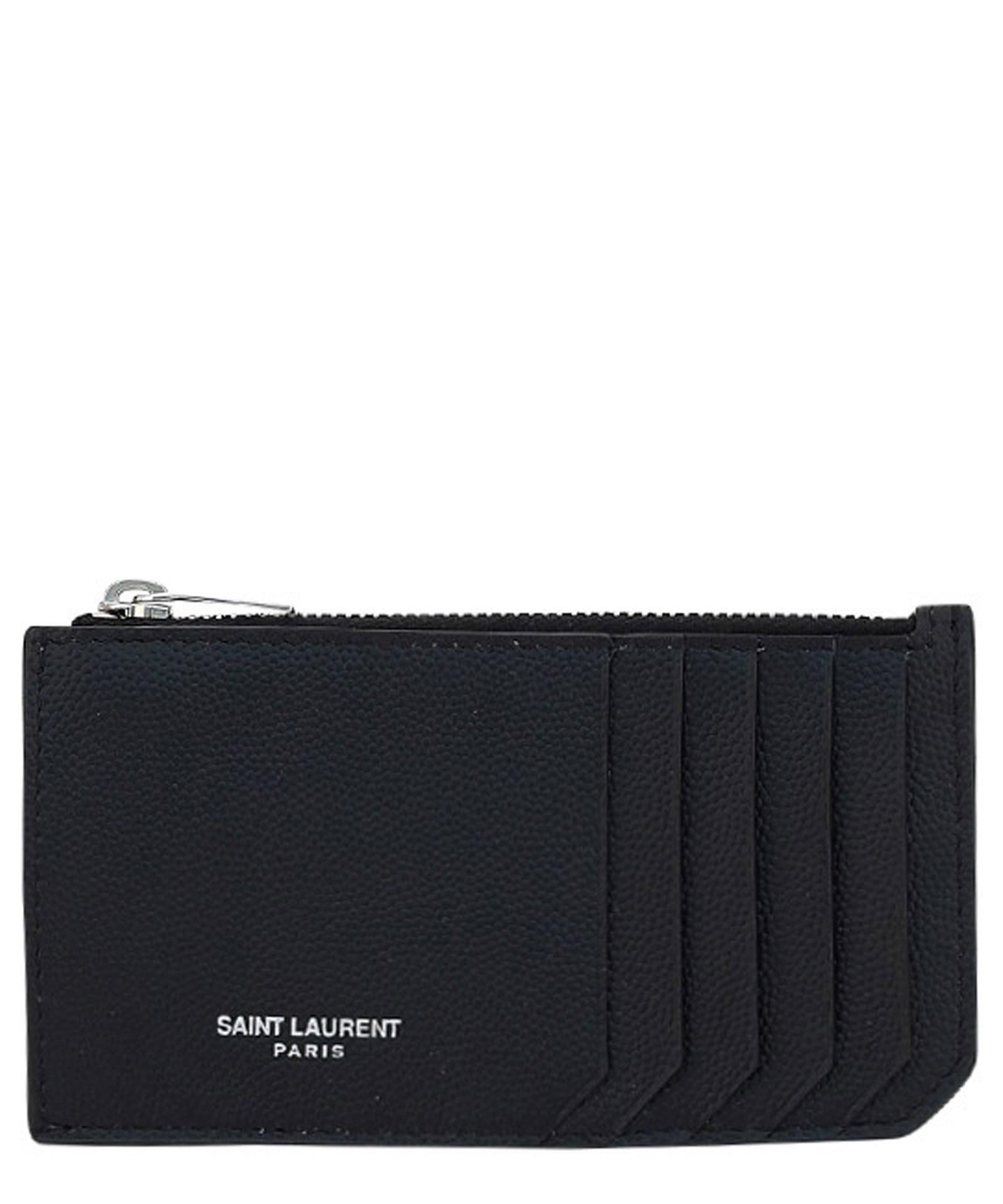 SAINT LAURENT Compact Leather Card Holder In Black Product Image