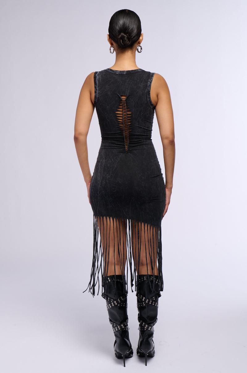 SAVE A HORSE FRINGE CUTOUT MIDI DRESS Product Image