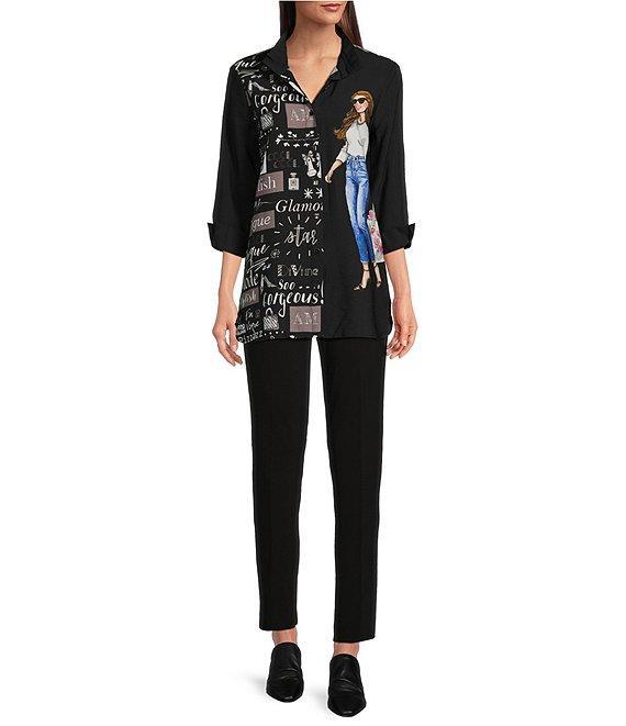 Ali Miles Woven Printed Wire Collar Neck 3/4 Sleeve Top Product Image