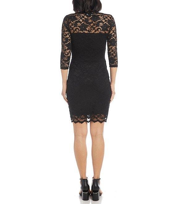 Karen Kane V-Neck Scallop Hem 3/4 Sleeve Sheath Lace Dress Product Image