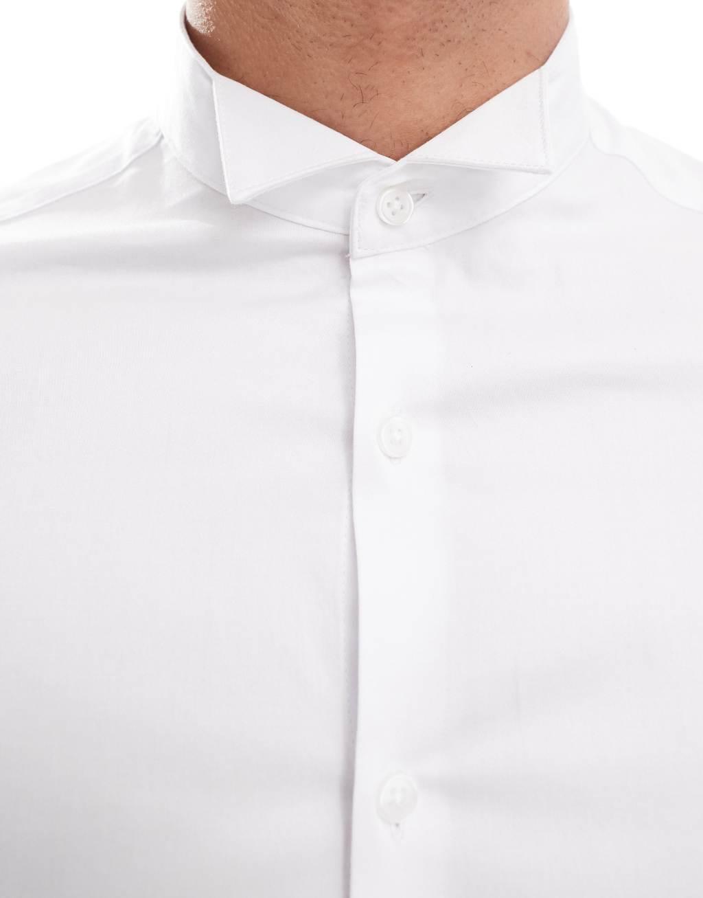 ASOS DESIGN slim fit sateen dress shirt in white Product Image