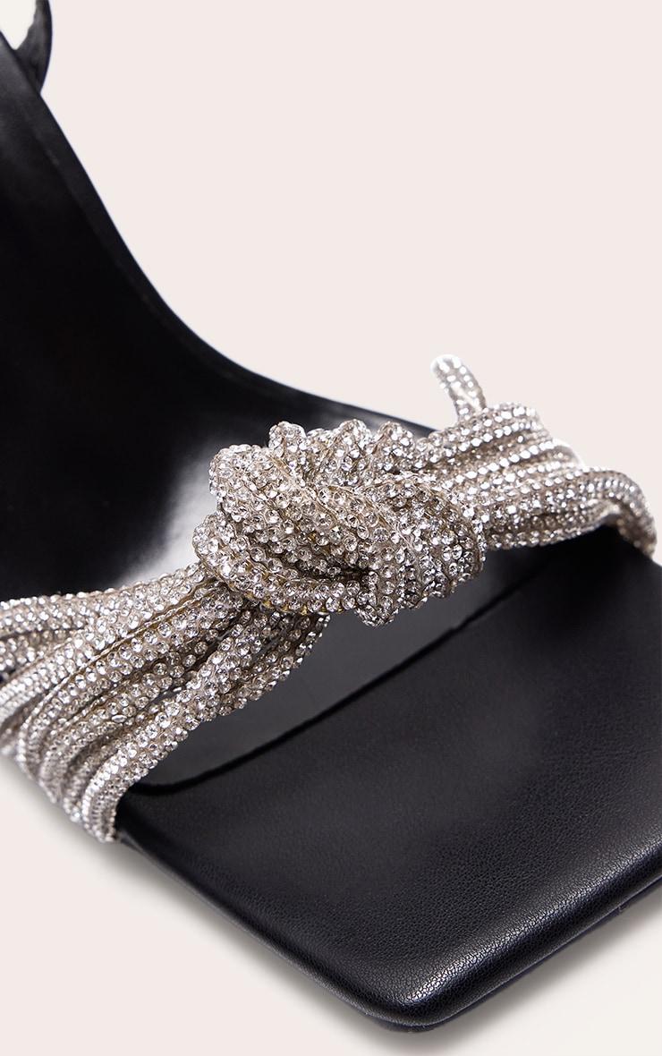 Black PU Wide Fit Square Toe Diamante Knot Barely There Heeled Sandals Product Image