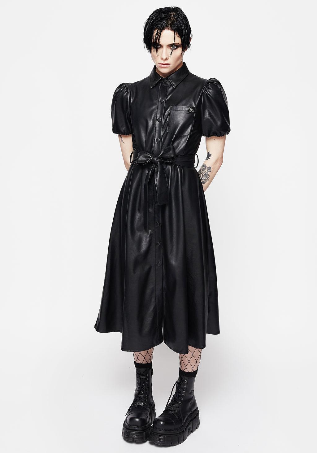 Sharon PU Midi Shirt Dress With Charm Product Image