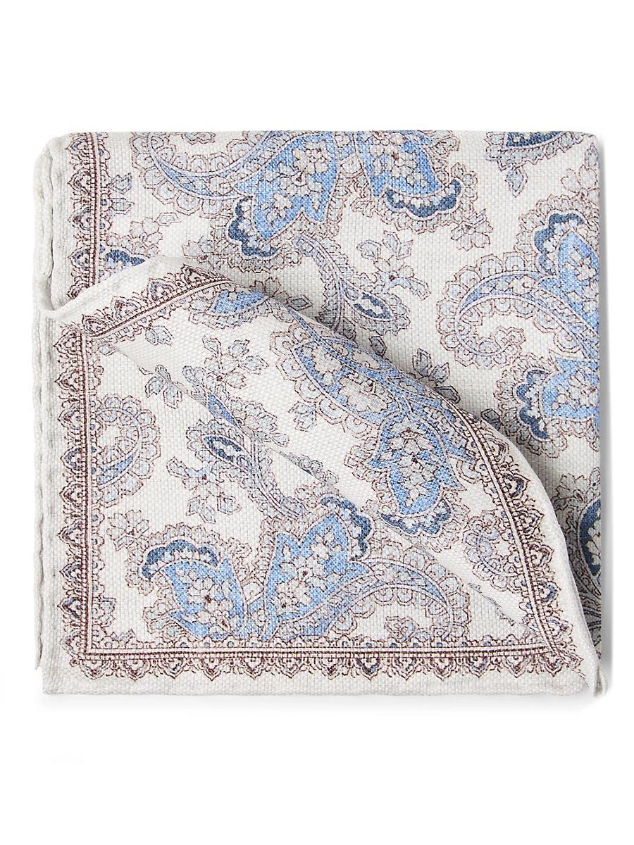 Mens Double Face Linen and Silk Pocket Square with Paisley Design Product Image