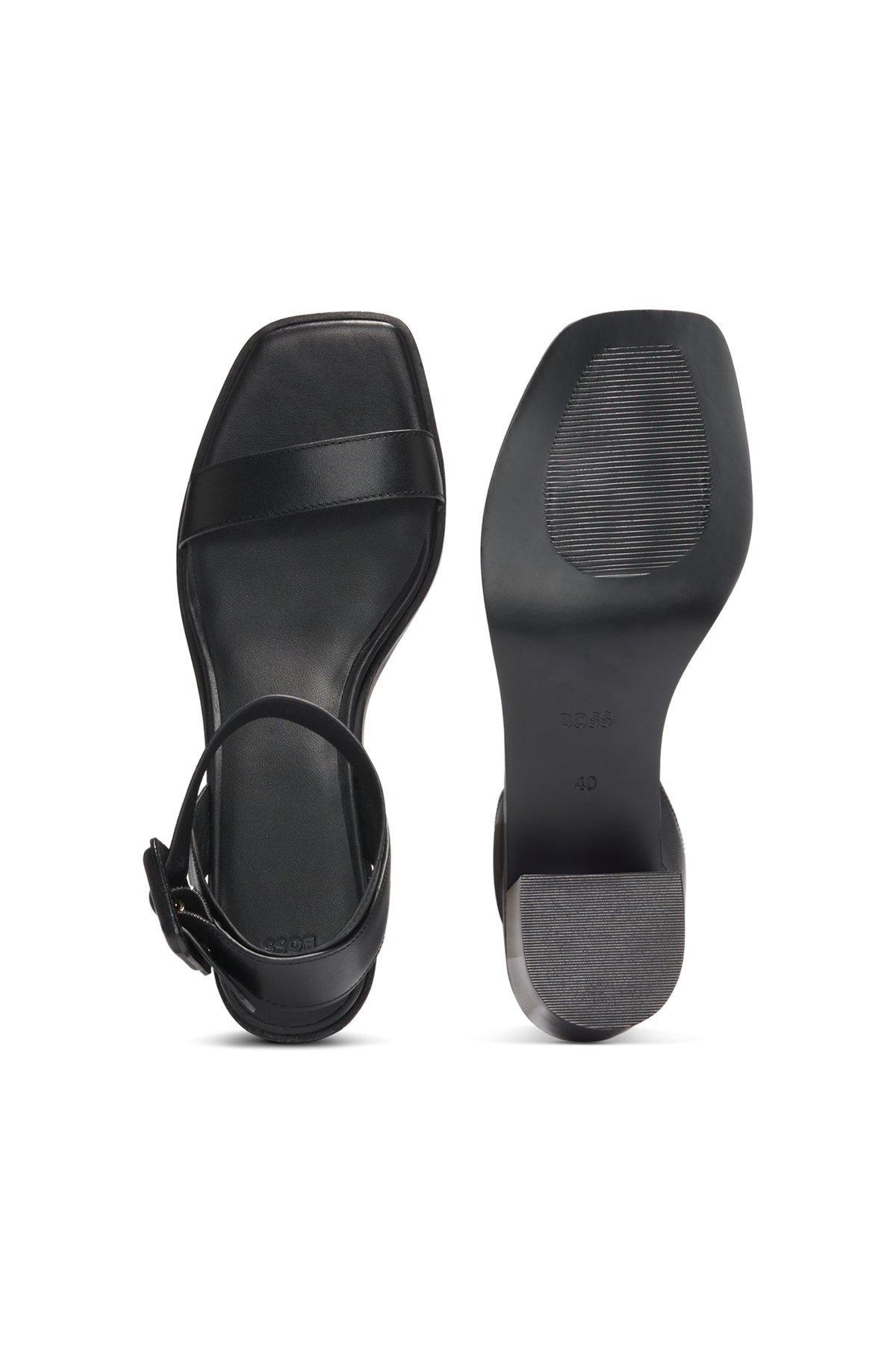 Leather sandals with block heel Product Image