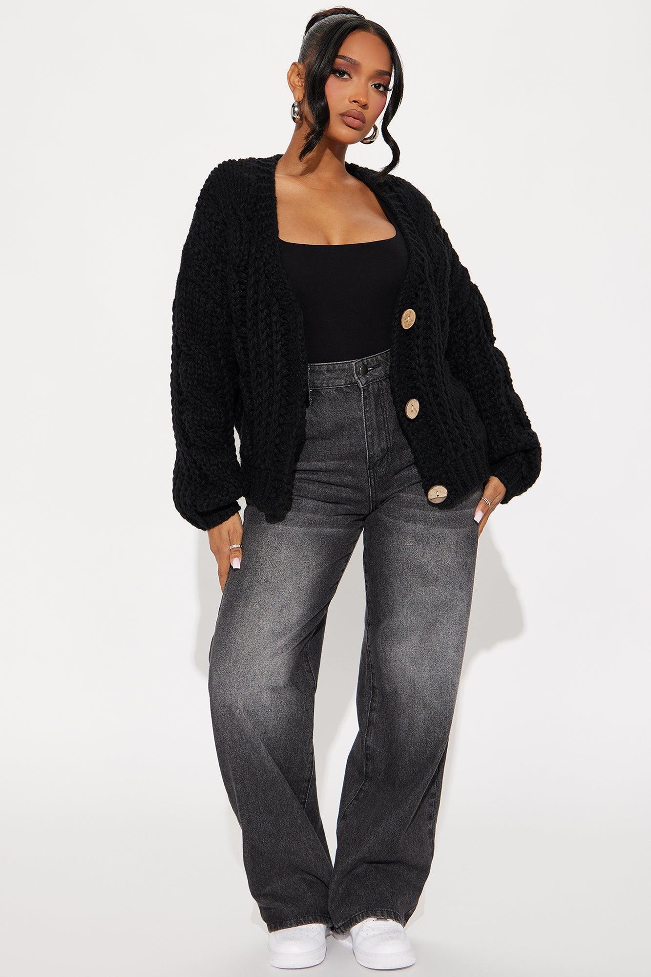 Vallen Chunky Knit Cardigan - Black Product Image