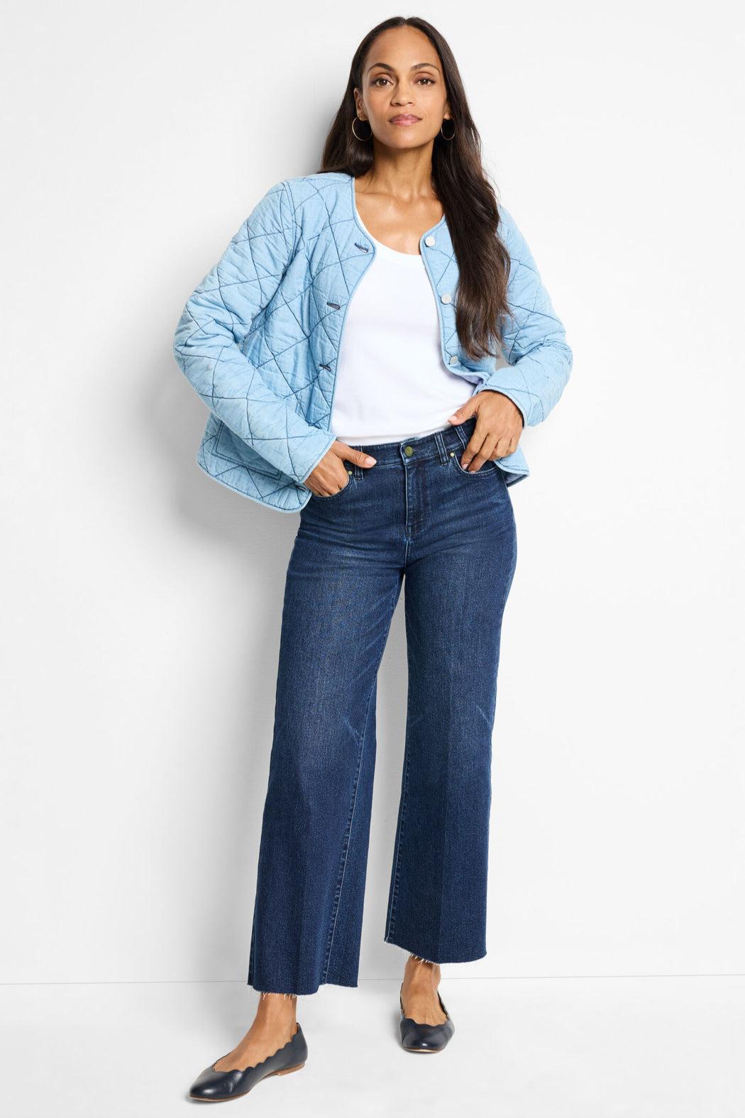 Quilted Denim Jacket- Mid Denim Product Image