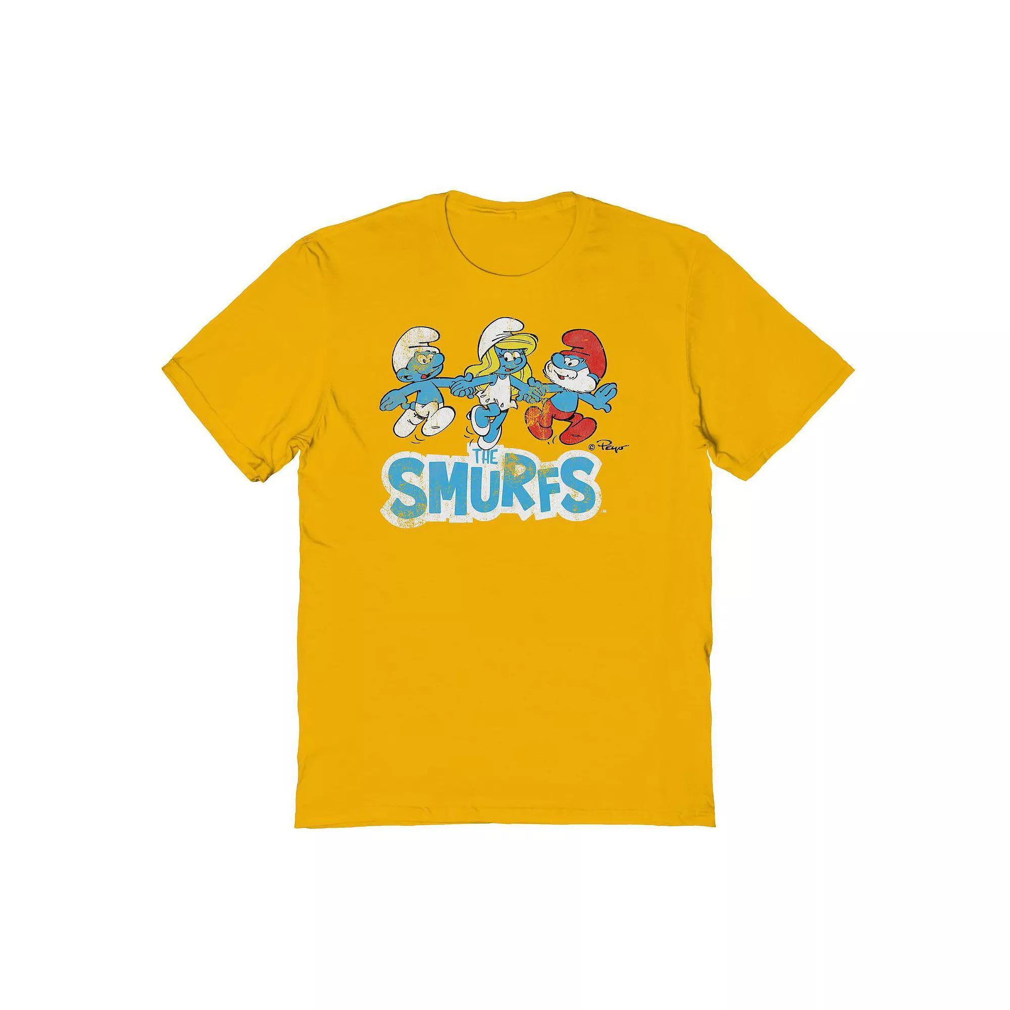 Men's Smurfs Holding Hands Distressed Graphic Tee, Size: XL, Sport Gray Product Image