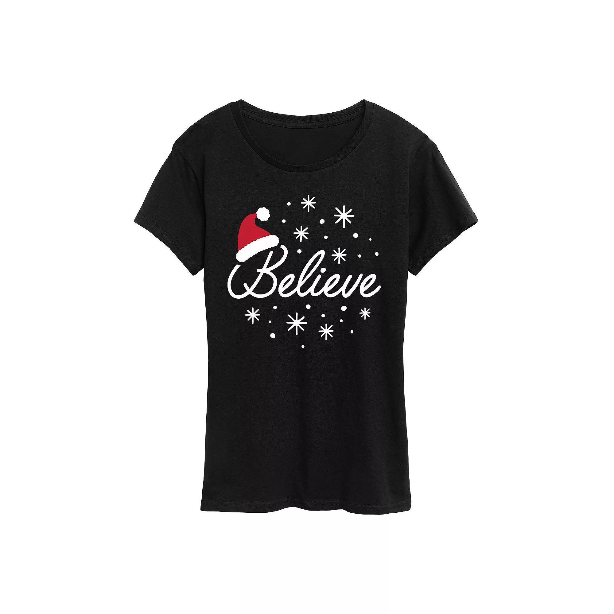 Women's Believe With Santa Hat Graphic Tee, Girl's,  Product Image