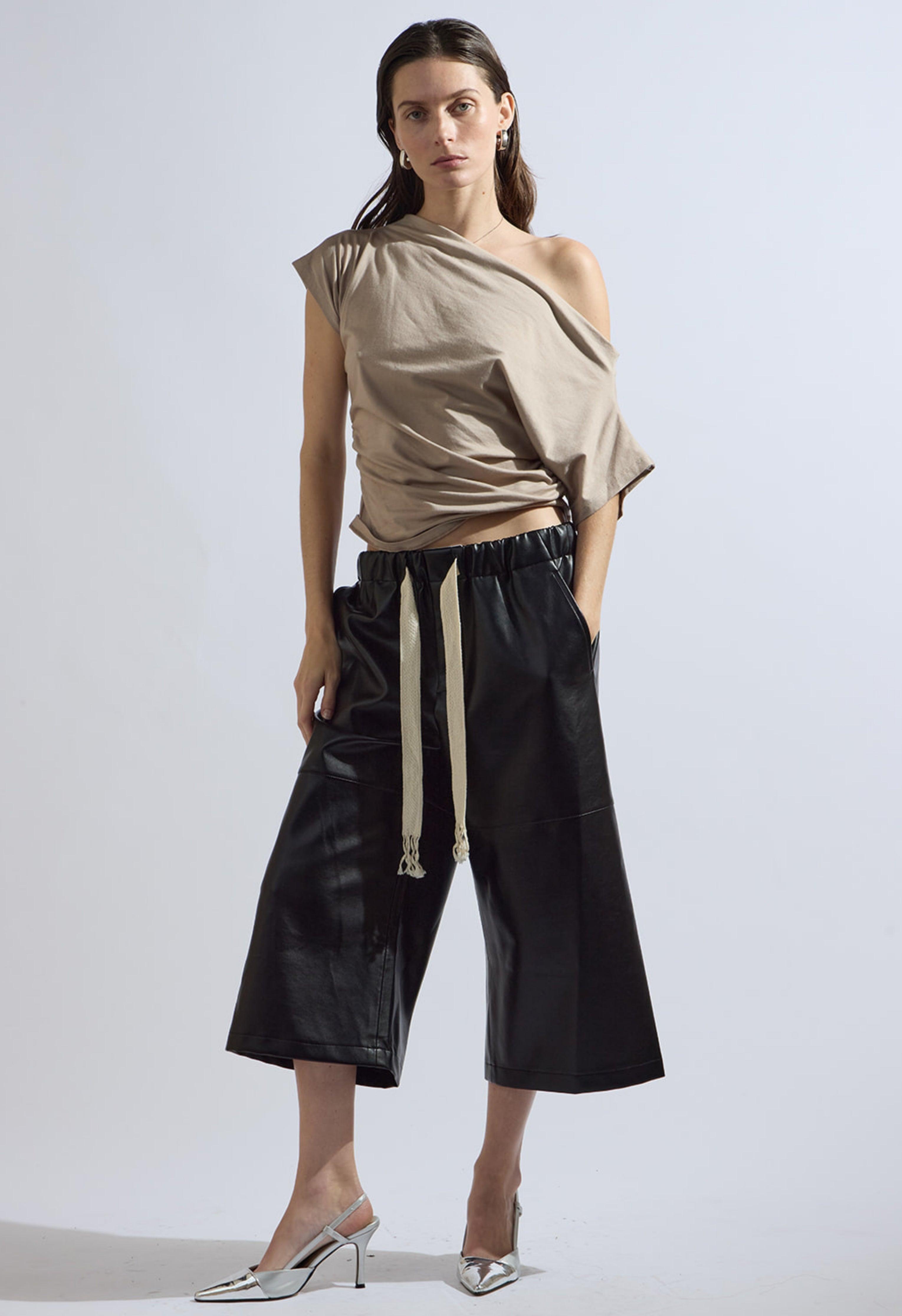 Azilia Vegan Leather Wide Leg Cropped Pants Product Image