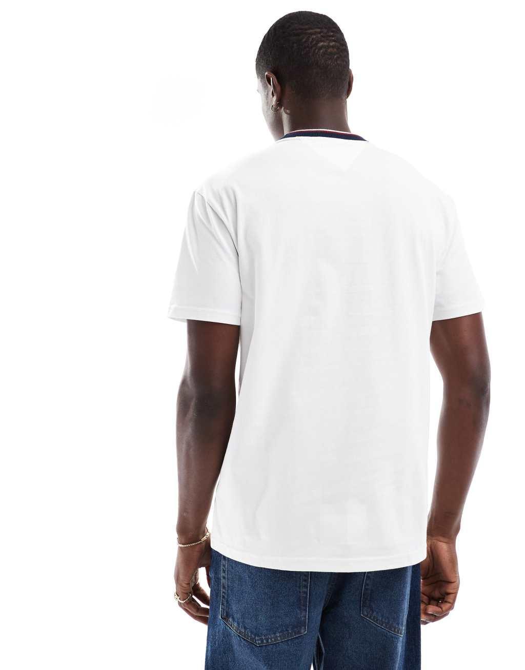 Tommy Jeans linear logo ringer T-shirt in white Product Image