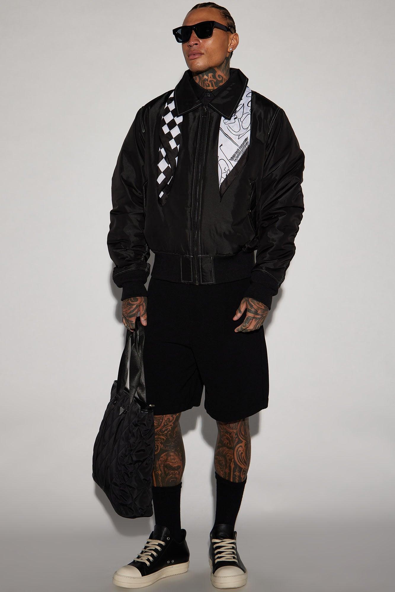 Reminisce The Past Nylon Bomber Jacket - Black Product Image