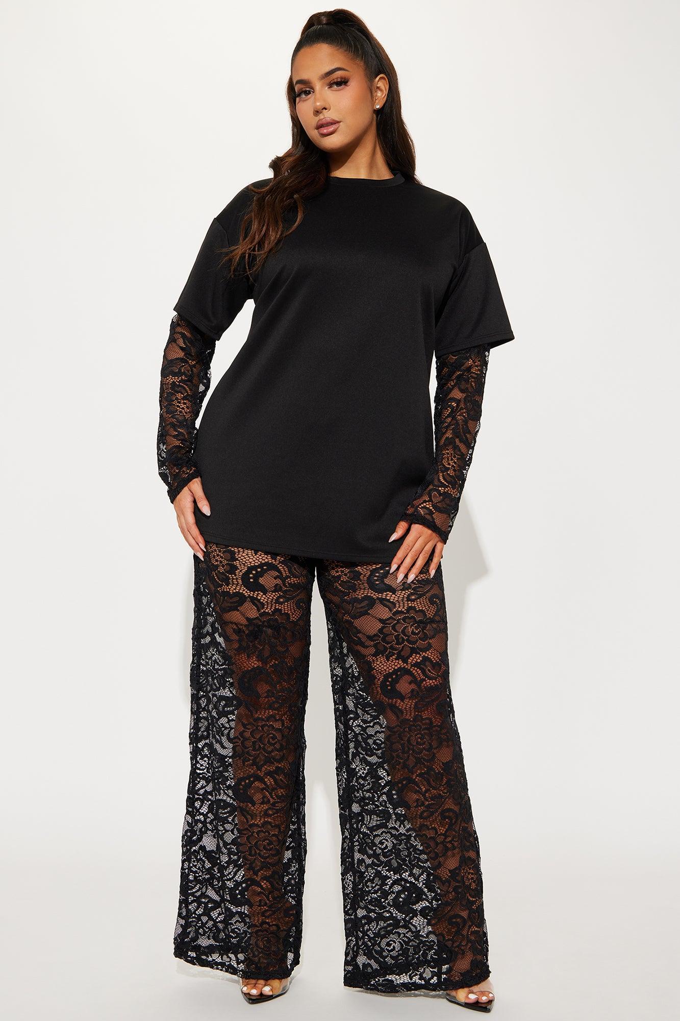 NYC Vibe Lace Pant Set - Black Product Image