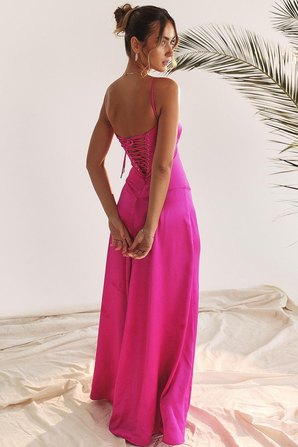 Anabella Fuchsia Lace Up Maxi Dress Product Image