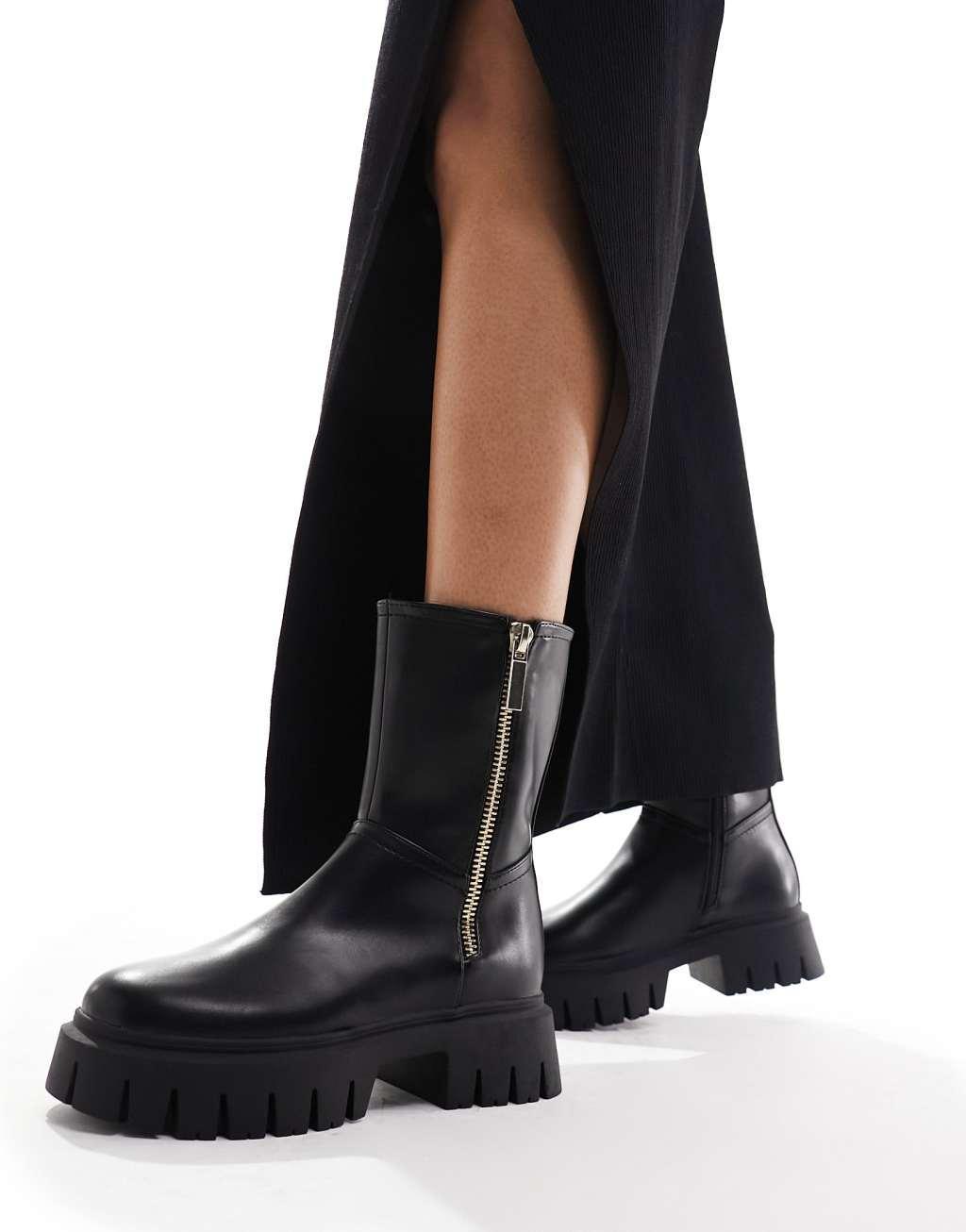 ASOS DESIGN Wide Fit Amalfi zip up moto boots Product Image